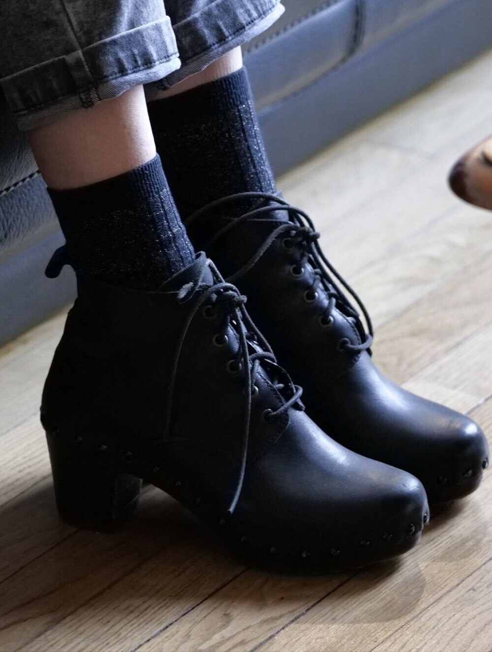 Made In France Wooden Ankle Leather Boho Fall Winter Boots Black Sz 6